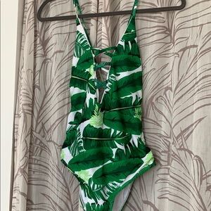 Palm print one piece swimsuit